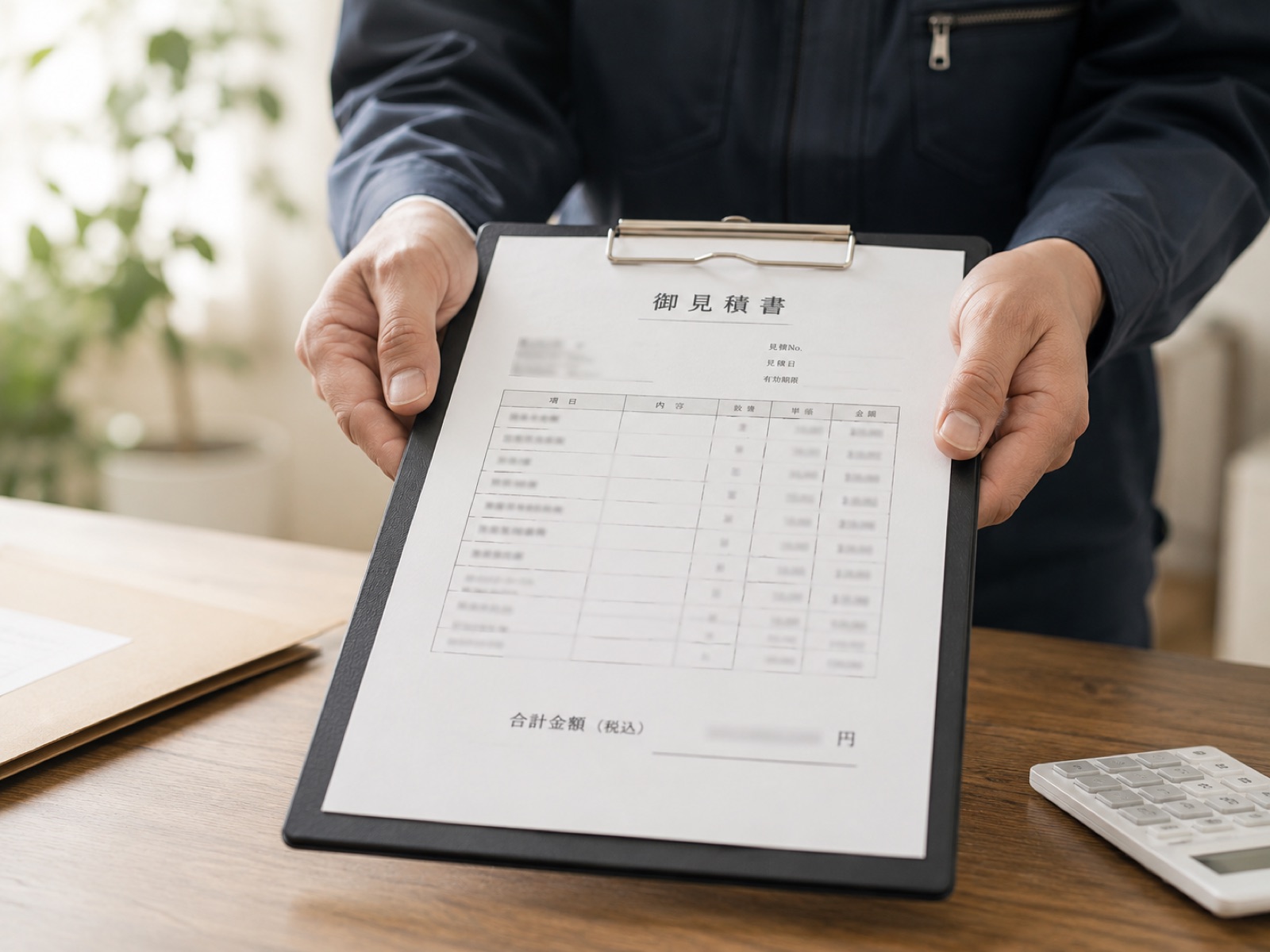 作業範囲と費用を明記した書面の見積書をご提示します（写真はイメージ）